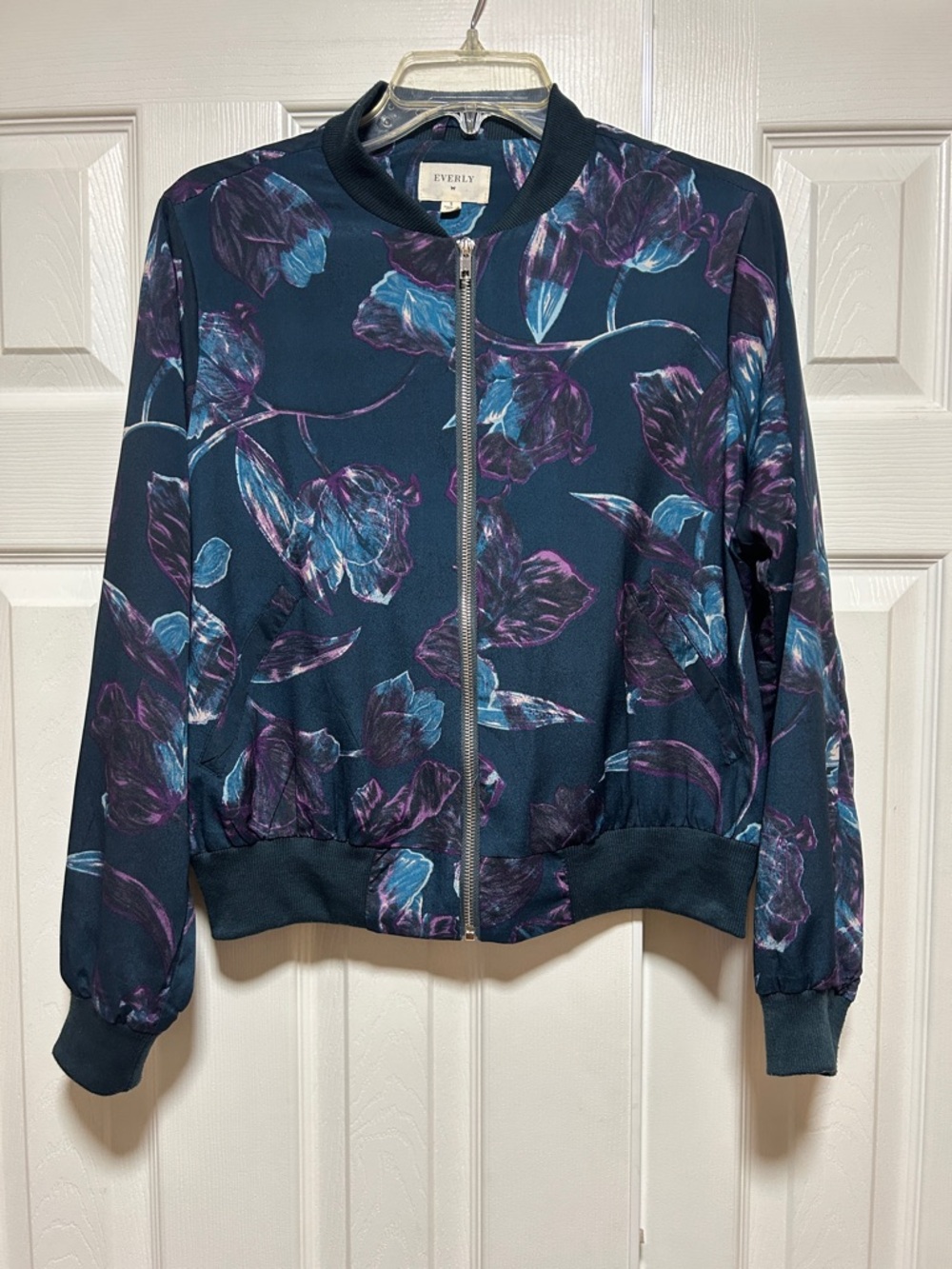 Everly Lightweight Floral Full Zip Bomber Jacket - Size Small